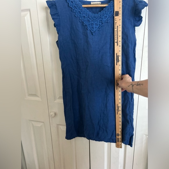 Made in Italy Blue Lace Trim Linen Dress - Picture 10 of 11